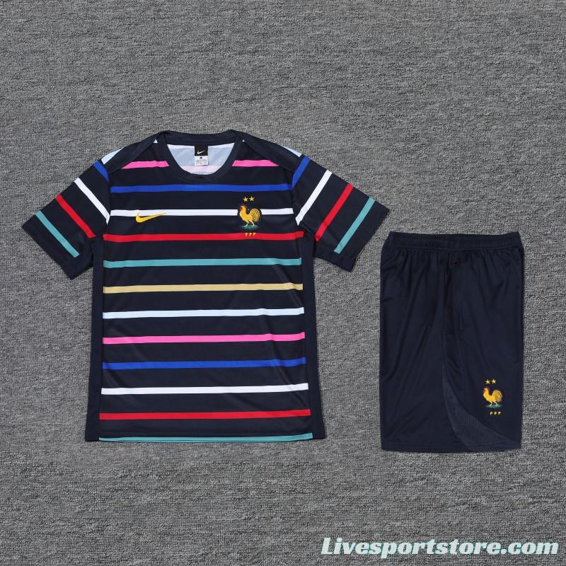 2024 France Navy Stripe Short Sleeve Jersey+Shorts