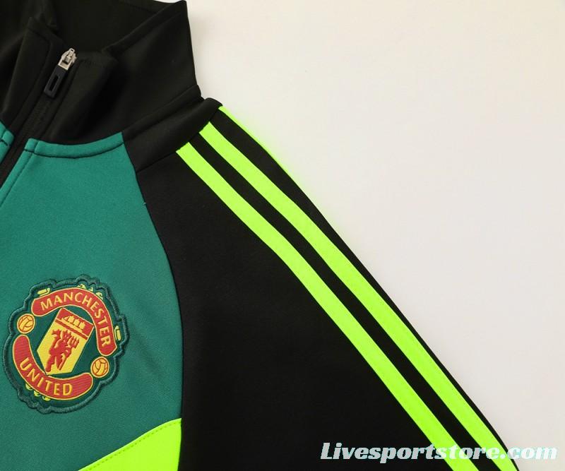 24/25 Manchester United Black/Green Full Zipper Jacket +Long Pants