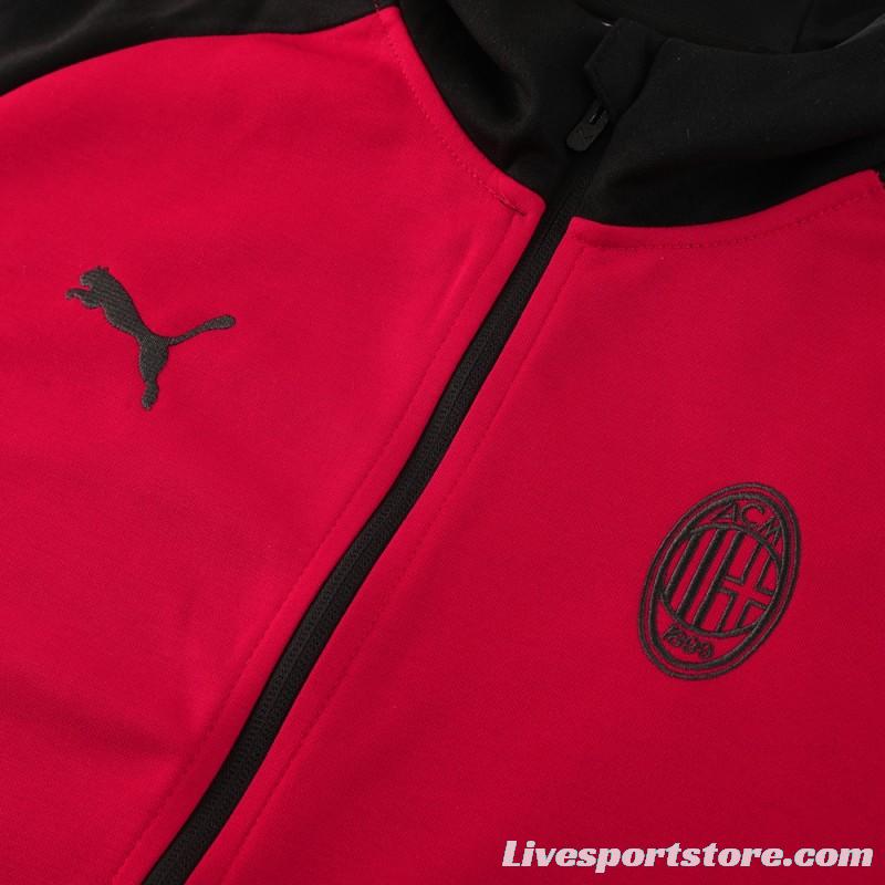 24/25 AC Milan Red/Black Hoodie Full Zipper Jacket +Long Pants