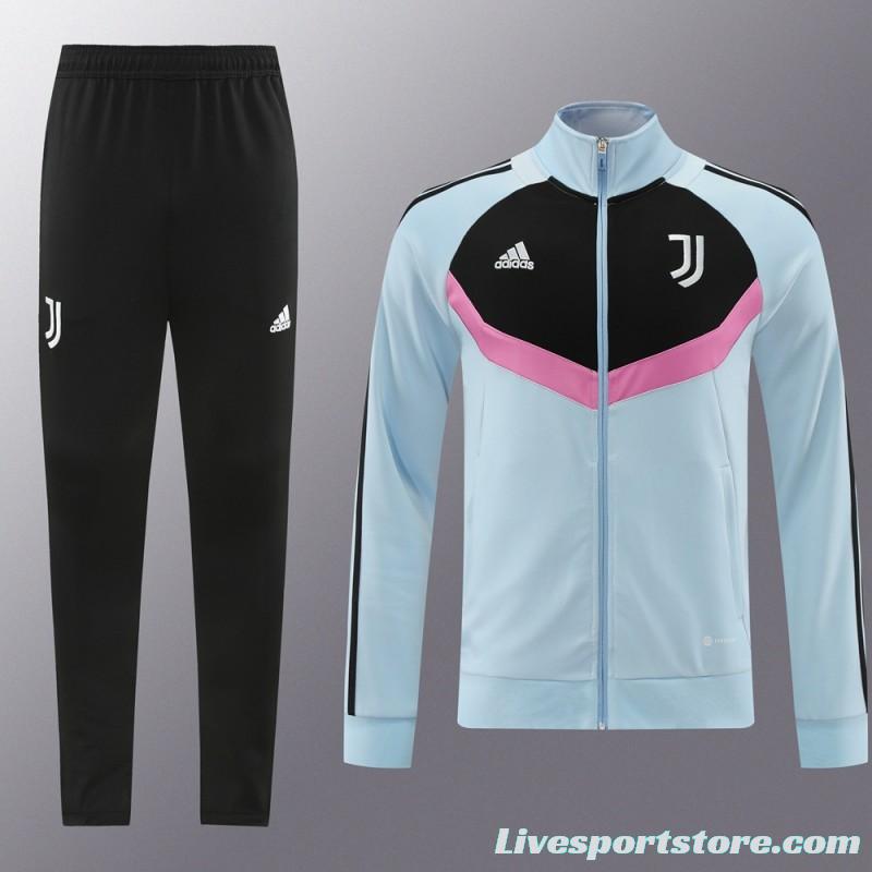 24/25 Juventus Light Blue/Black Full Zipper Jacket +Long Pants