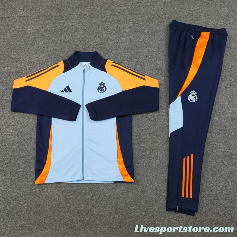 24/25 Real Madrid Light Blue/Yellow Full Zipper Jacket +Long Pants