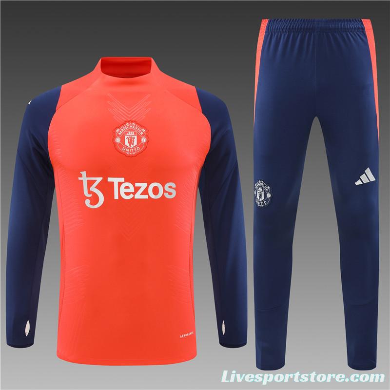 24/25 Manchester United Orange/Navy Half Zipper Jacket+Long Pants