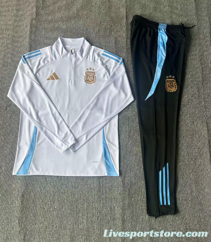 24/25 Kids Argentina White Half Zipper Jacket+Long Pants