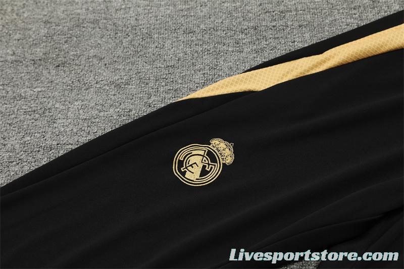 24/25 Real Madrid Black/Golden Half Zipper Jacket+Long Pants