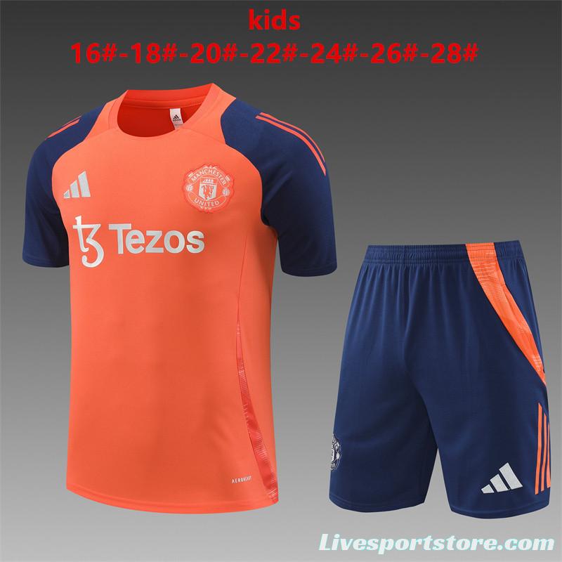 24/25 Kids Manchester United Orange Short Sleeve Jersey+Shorts