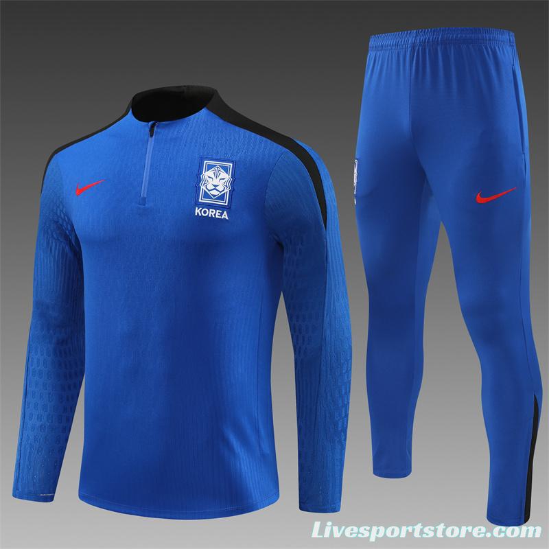 2024 South Korea Blue Half Zipper Jacket+Long Pants