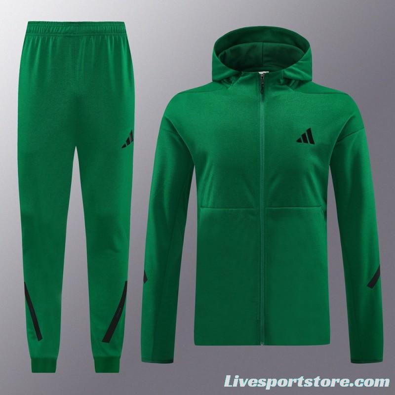 2024 Adidas Green Hoodie Full Zipper Jacket +Long Pants