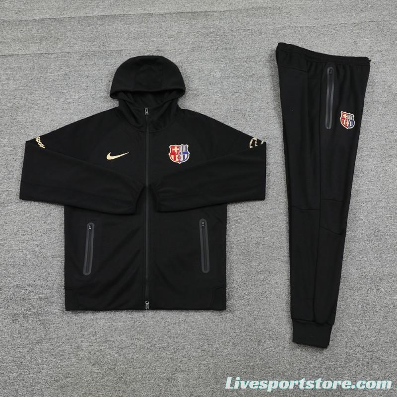 24/25 Barcelona Black Hoodie Full Zipper Jacket +Long Pants