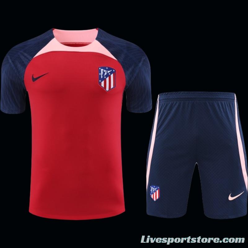 23-24 Atletico Madrid Red Navy Short Sleeve+Shorts