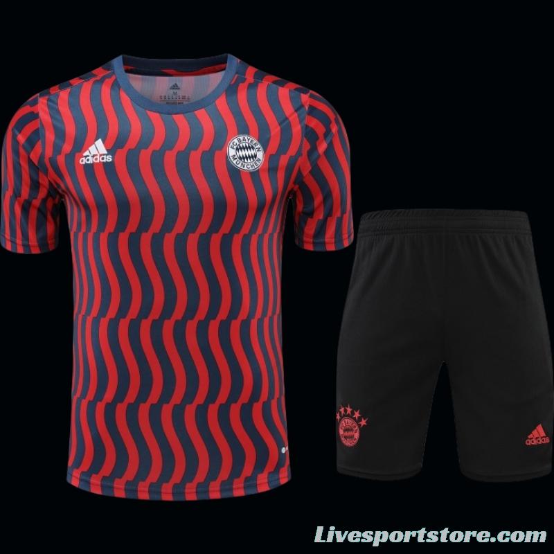 23-24 Bayern Munich Red/Blue Stripe Short Sleeve+Shorts