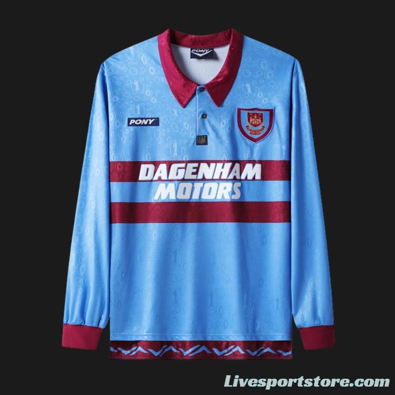 Retro 95/97 West Ham United Long Sleeve Away Blue Jersey