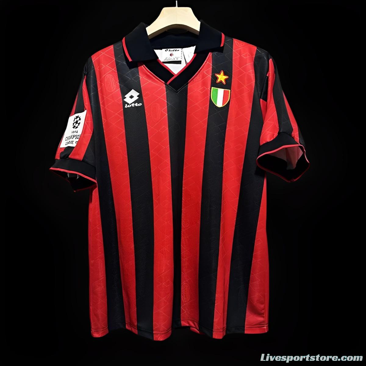 Retro 93/94 AC Milan Home Champion League Jersey With Patches