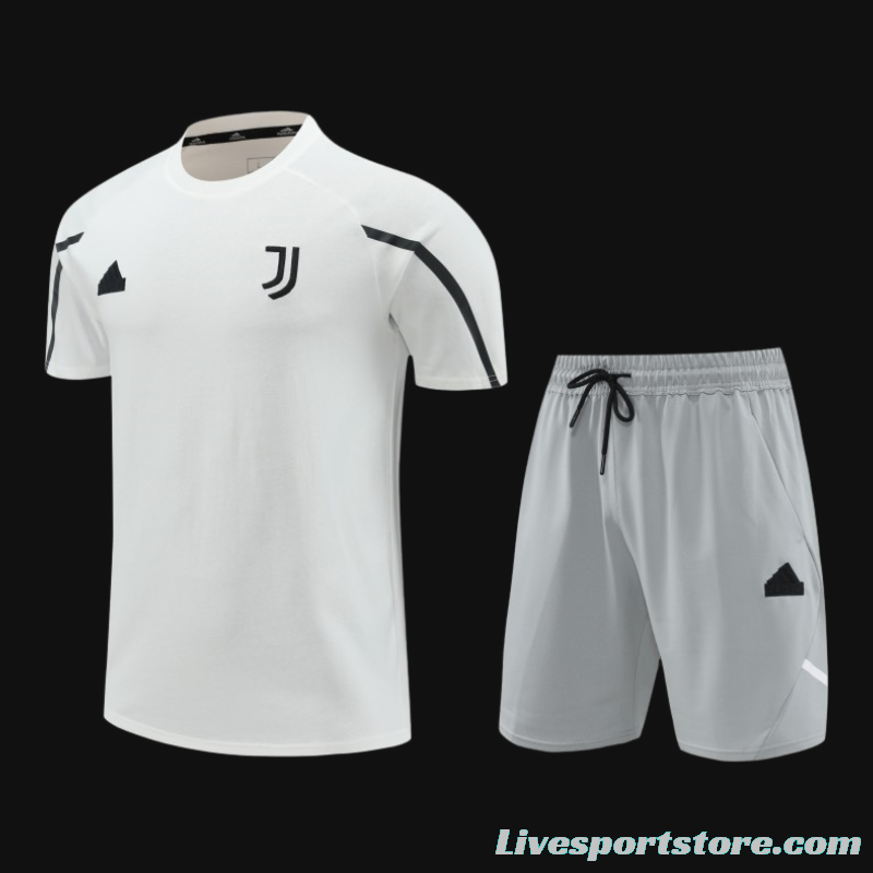 23/24 Juventus White Cotton Short Sleeve Jersey+Shorts