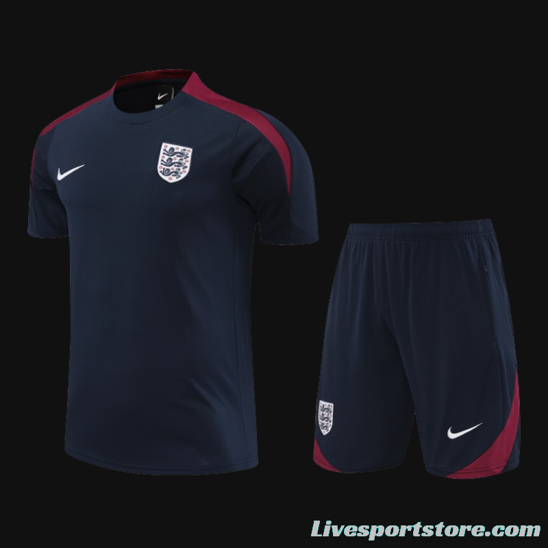 2024 England Navy Cotton Short Sleeve Jersey+Shorts