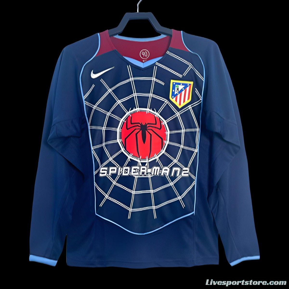 Retro 04/05 Long Sleeve Atletico Madrid Away Blue Jersey